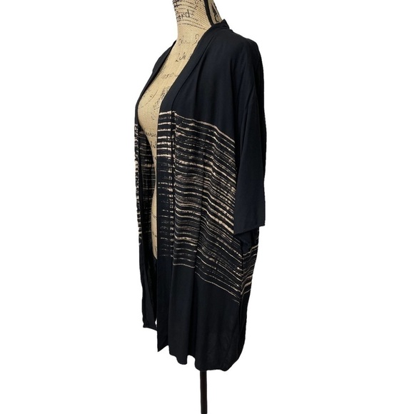 T Party Boutique Boho Hippie Oversized Kimono Black with Tan Variegated Stripes - Picture 5 of 9